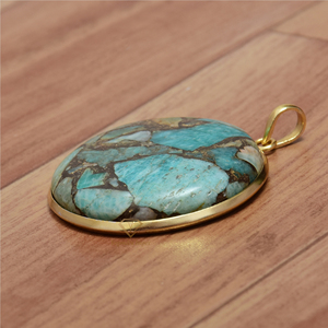 Pendentif en pierre précieuse en cuivre Amazonite, bijou de forme ronde plaquée or 18k, argent Sterling 925, vente en gros, livraison gratuite - Product Image 2