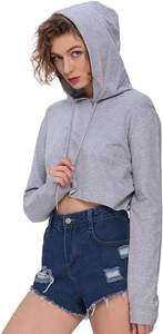 Sudadera corta con capucha para mujer, ropa para Parte Superior Femenina, con cuello redondo, personalizada, venta al por mayor - Product Image 2