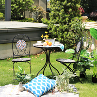 Ensemble de Table à manger avec 2 places, mobilier d'extérieur en fer et métal pliable, Table en mosaïque et chaise de bistrot