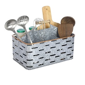 Grand caddie de cuisine galvanisé Design unique Forme personnalisée Parfait pour la vaisselle Rangement en étain Pièce d'organisation élégante - Product Image 5