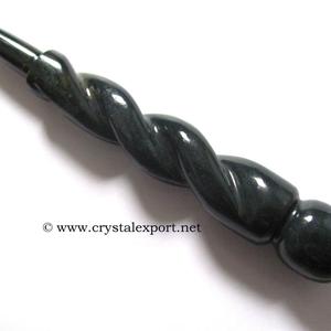 Fournisseur de baguettes de guérison torsadées en pierre noire naturelle à vendre - Product Image 1