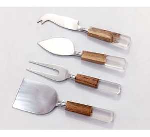 Couverts à poignée en bois d'acacia, coffret cadeau, 3 pièces, service à fromage en acier, espace de luxe pour noël, saint-valentin, fête d'affaires, Halloween, voyage - Product Image 5