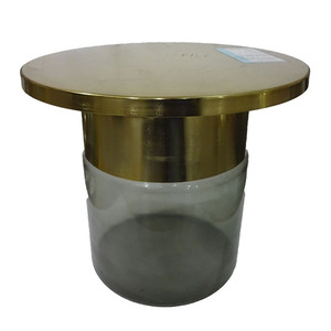 Mesa de centro de Metal con base de vidrio, diseño moderno a la moda, acabado de Metal dorado y cristal azul - Product Image 2