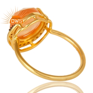 White Zircon Peach Moonstone Gemstone Engagement Ring Suppliers Jewelry 925 Silver 18k Gold Plated Ring Jewelry Wholesaler - Product Image 3