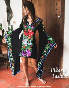 ชุดเดรสแขนยาวปักลาย Kaftan ชุดเดรสสั้นหรูหราใส่ไปทะเลแขนกว้างใส่ไปทะเลใส่ฤดูร้อน - Product Image 2