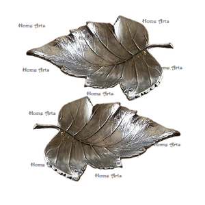 Ensemble de 2 plats de service en aluminium couleur argent pour chocolats, dattes en forme de feuille pour grossiste et fournisseur - Product Image 1