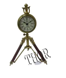 Nautical Finishes Brass/Brown Wooden Clock On Tripod Desk Clock Table Clock Collectible Item For Home Decor