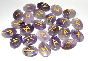 Juego de runas ovaladas de amatista elaboradas de forma única | Juego de runas ovaladas de amatista a la venta | Juego de runas ovaladas de amatista artesanía de piedra Reiki curativa India - Product Image 2
