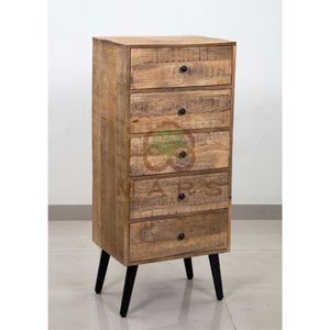 Antique Old Design Handmade Carving Mango Rustic Solid Wooden 5 Drawer Cabinet With Iron Legs Black Finish For Home Interior