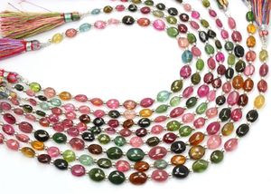 Perles en pierre lisse naturelle de 8 pouces Multi Tourmaline Facettes Ovale Lâche Argent Gemme Motif Goutte Brin - Product Image 4