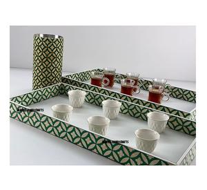 Bandeja de servicio artesanal de madera con perla Madre, posavasos y platos para decoración de EID, regalo de decoración para el hogar, utensilios de cocina, bandejas de Ramadán - Product Image 1