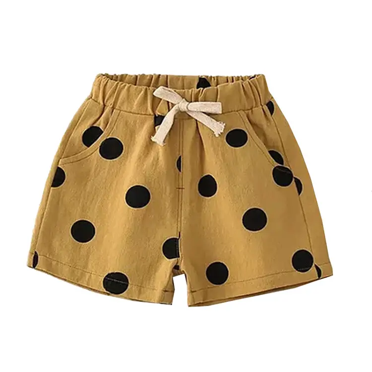 Pantalones cortos de algodón con lunares para niñas y niños, ropa de playa de verano para niños, pantalones cortos tejidos Vintage informales para niños