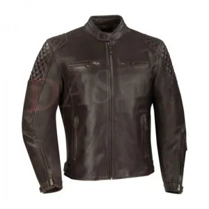 Brown Leather Jacket with original zippers and CE protectors High Quality cowhide leather Motorcycle Jacket for Men