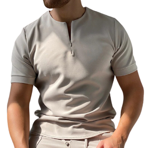 Camisas Casuales de Verano para Hombre, Manga Corta, Tejido Sólido, Algodón Orgánico Antiarrugas, Personalizables, Cuello Camisero - Product Image 5