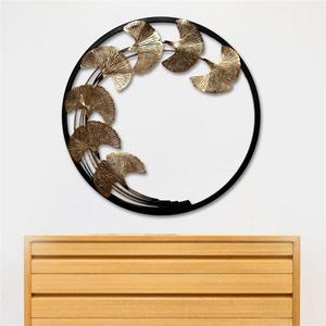 Copper Leaves in Round <b>Frame</b> Metal <b>Wall</b> Art - Product Image 1
