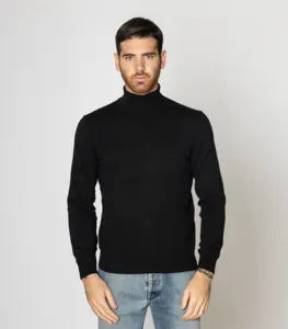 Wholesale mens clothing hand knitting yarn cashmere sweater men long sleeve black turtleneck