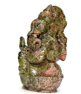 รูปปั้นพระพิฆเนศแกะสลักด้วยมือจากหินอูนาไคต์ หินธรรมชาติ สูง 6 นิ้ว มีขนาดสั่งทำได้ สำหรับตกแต่งบ้านและบำบัดด้วยคริสตัล - Product Image 2