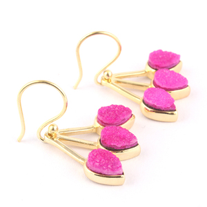 Boucles d'oreilles pour femmes plaquées or à la mode en forme de poire sucre rose naturel Druzy Multi pierre pour mariage ou fête cadeau digne - Product Image 4