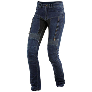 Jeans de mezclilla lisos lavados con mono estilo arrugado clasificado AA para mujeres motociclistas lavado oscuro patrón sólido protección principal - Product Image 6