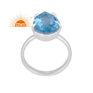 925 Plata de ley fina doblete natural aguamarina cuarzo piedra preciosa anillo apilable fabricante de joyas - Product Image 1