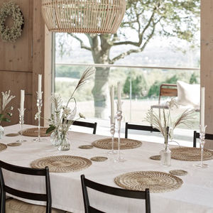 Manteles Individuales de cadena tejida, Mantel Individual redondo de color natural, con flecos, doble cara, reversible, posavasos - Product Image 5