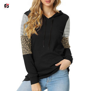 Sweat-shirt à capuche en tissu coton lourd pour femmes, Logo de marque personnalisé, manches longues, vêtements d'hiver OEM, Design léopard, élégant, - Product Image 4