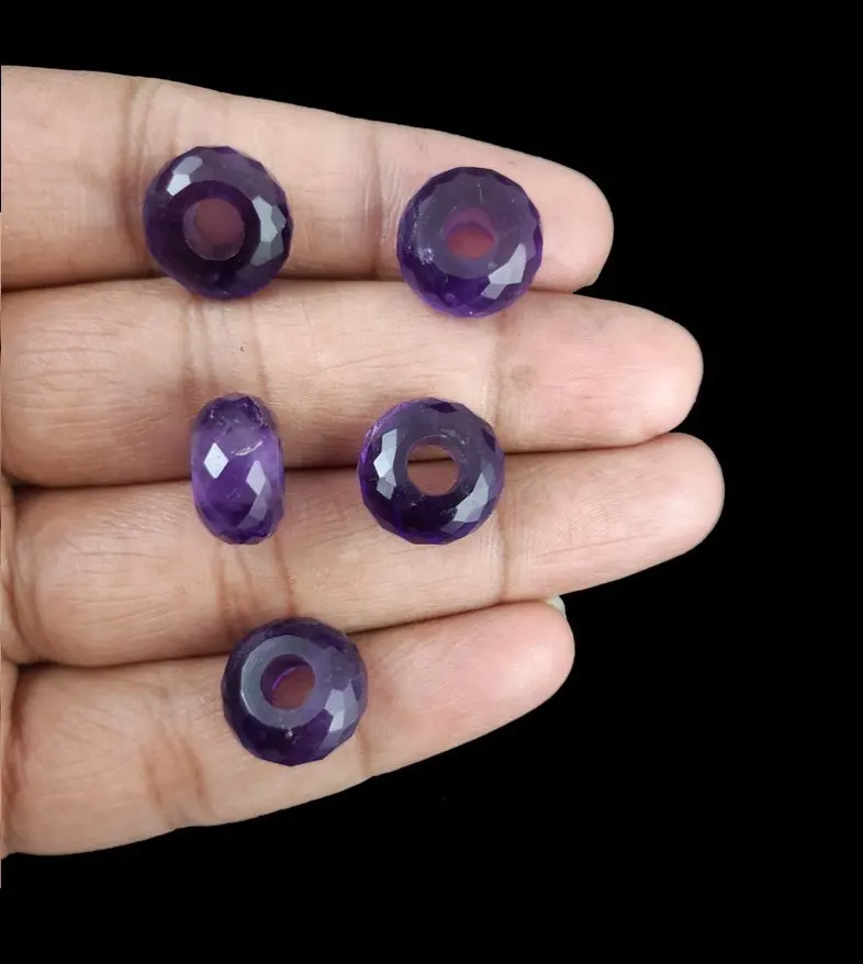 Amethyst Gemstone Rondelle 14x8mm Big Hole Beads With 5mm Hole