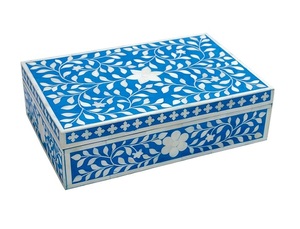 Bán buôn mẹ của Ngọc Trai <span class=keywords><strong>Inlay</strong></span> hộp đồ trang sức Ấn Độ trang trí thủ công mỹ nghệ Hộp Quà Tặng bằng gỗ sang trọng 25x15x10 cm deepskyblue3 nhựa - Product Image 4