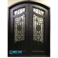 Pintu Keamanan Depan Kustomisasi Kelas Atas Besi Tempa Gaya Prancis Eksterior Baja Pembukaan Manual Anti Maling Kaca Tempered