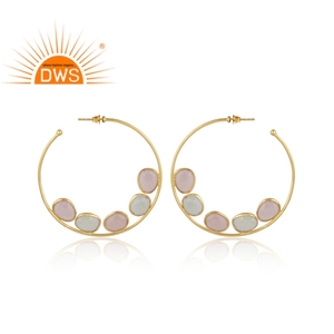 Wholesale 18k Yellow Gold Plated Hoop <b>Earrings</b> for Womens Jewelry Gemstone Hoop <b>Earrings</b> Manufacturer - Product Image 3