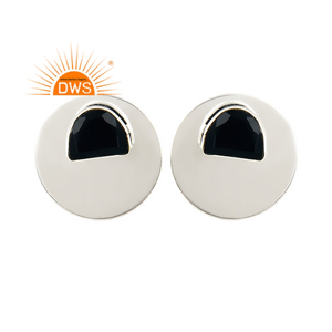 Black Onyx Gemstone Earrings Solid 925 Sterling Fine Silver Round Designer Stud Earrings Jewelry Manufacturer - Product Image 1