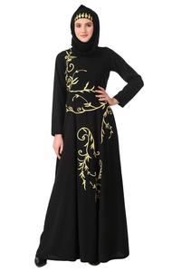 Abaya noire en rayonne, longue, à manches longues, ample, modeste, brodée, pour les fêtes et la prière, ODM - Product Image 2