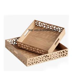 Plateau décoratif en bois et fer Forme ronde Accent polyvalent pour la maison pour servir Affichage Cuisine Salle à manger 10x10x5 pouces - Product Image 4