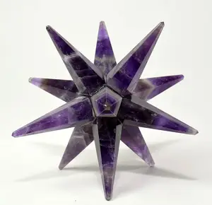 Großhandel Amethyst Merkaba 12 Punkt Schnitz stern Kristall Edelstein Bulk Amethyst Merkaba Stern für die Heilung von Schnitz kristall