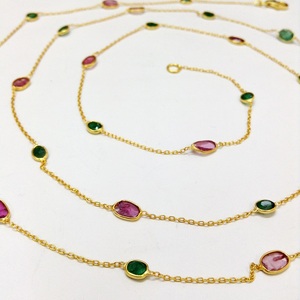 Everyday Wear 925 Sterling Silver <b>Gold</b> Plated Multi-color Tourmaline 90 Cms. <b>Long</b> <b>Chain</b> <b>Necklace</b> - Product Image 2