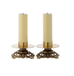 Cruz de latón grabada con portavelas redondo, suministros de Iglesia, Brassworld, India - Product Image 3