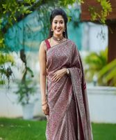 Sari en soie Kanchipuram, coton Banarasi et lin, pour fêtes et mariages indiens, dernière collection de créateurs, multicolore, avec chemisier offert, tenue ethnique pour femmes
