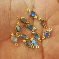 Pendentif Breloque Fantaisie en Argent Sterling de Bonne Qualité, Labradorite Taillée Poire, Sertie de Bagues, Plaqué Or, pour Soirée