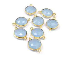 Calcedonia Azul forma redonda joyería chapada en oro doble fianza Natural Multi piedra preciosa bisel 925 bisel conector - Product Image 3