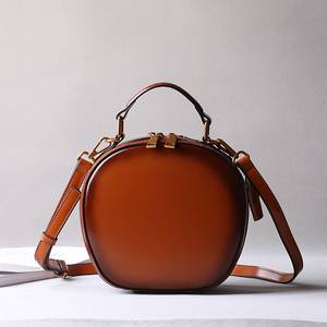 Cowhide Bags, Leather Women's Bags, Retro Bags, Shoulder Messenger Bags, Handbags, Fashionable Round Bags - Product Image 1