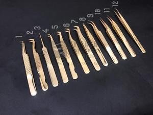 ASB Pince à épiler d'extension de cils en acier inoxydable plaqué or finition brillante durable japonaise testée à la main diamant - Product Image 6