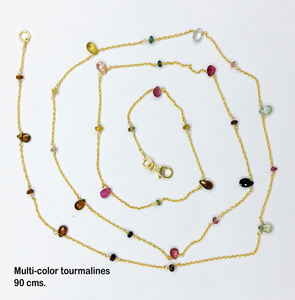 Everyday Wear 925 Sterling Silver Multi-color Tourmaline <b>Long</b> <b>Chain</b> Necklace - Product Image 3