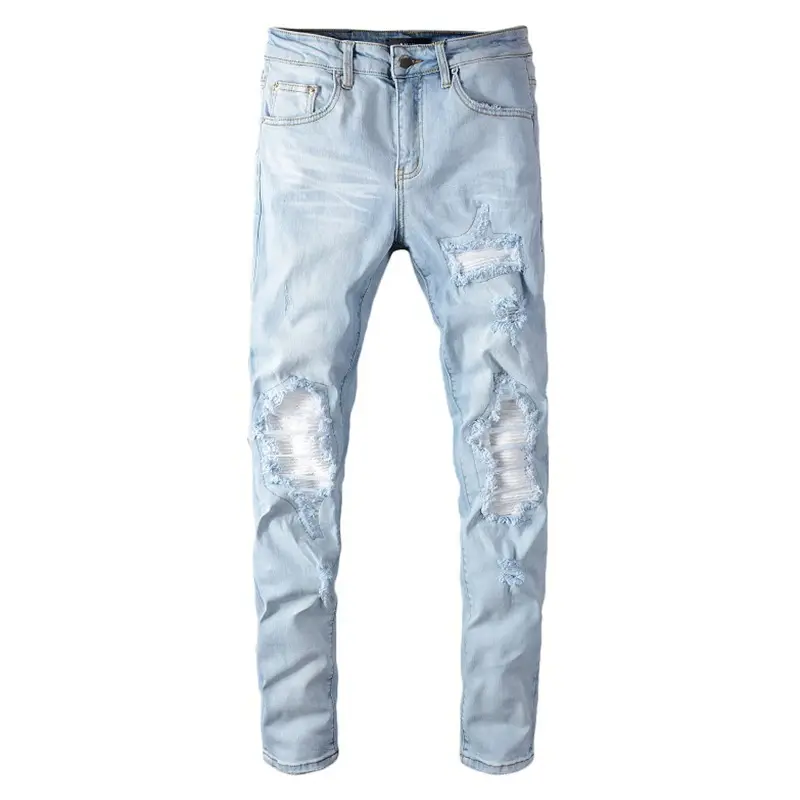 Plus Size Men's Holes Denim Pants Fashion Button Ripped Jeans Trousers Casual Autumn Summer Skinny Pencil Pants for Men S-3XL