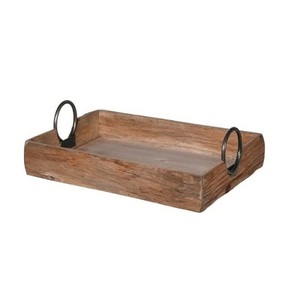 Bandeja de madera para servir té de la mejor calidad con asas de hierro, bandeja para servir alimentos de forma y tamaño personalizados en la India - Product Image 1