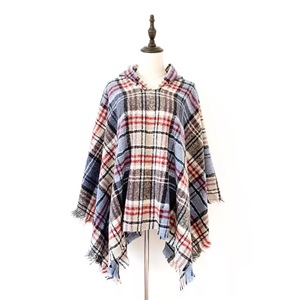 Ventes en gros de châles en laine à carreaux chauds et à capuche pour femmes, châles <span class=keywords><strong>poncho</strong></span> - Product Image 4