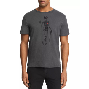 T-shirts gris pour hommes, design squelette imprimé graphique personnalisé, collection été, pur coton bio. - Product Image 1