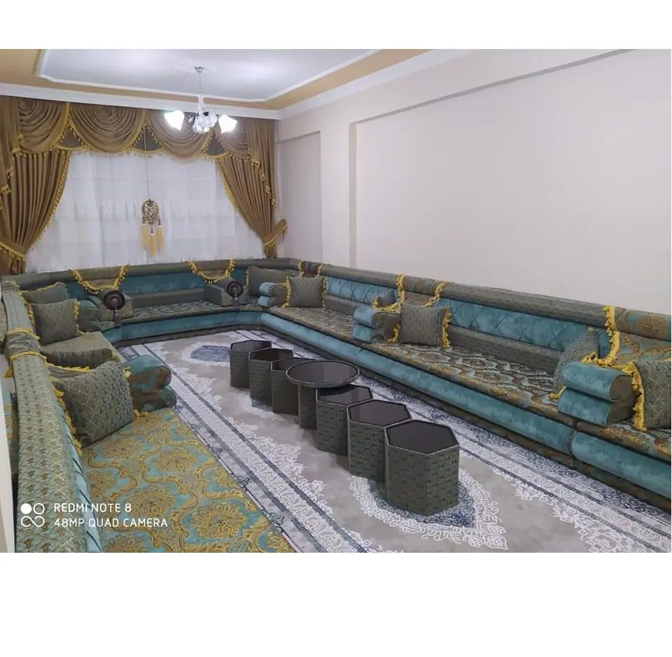 Ottoman Style Sofa Arabic Majlis Oriental Floor Seating | Sitting Height 35cm | Sofa + Wool Carpet + Curtain + Table Set FULL
