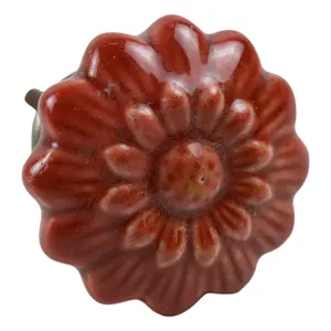 美丽的花朵设计旋钮覆盖红色陶瓷拉家居装饰金属组合橱柜旋钮家居配件