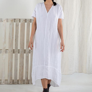 Nuevo vestido de lino sexy con cuello en V, largo hasta el suelo, en color blanco, de tela crepé formal de alta calidad, tendencia 2026. - Product Image 1