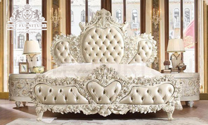 Ensemble de meubles de chambre roi et Queen, artisanaux, de luxe, blanc, sculpté, Vintage, luxueux - Product Image 3